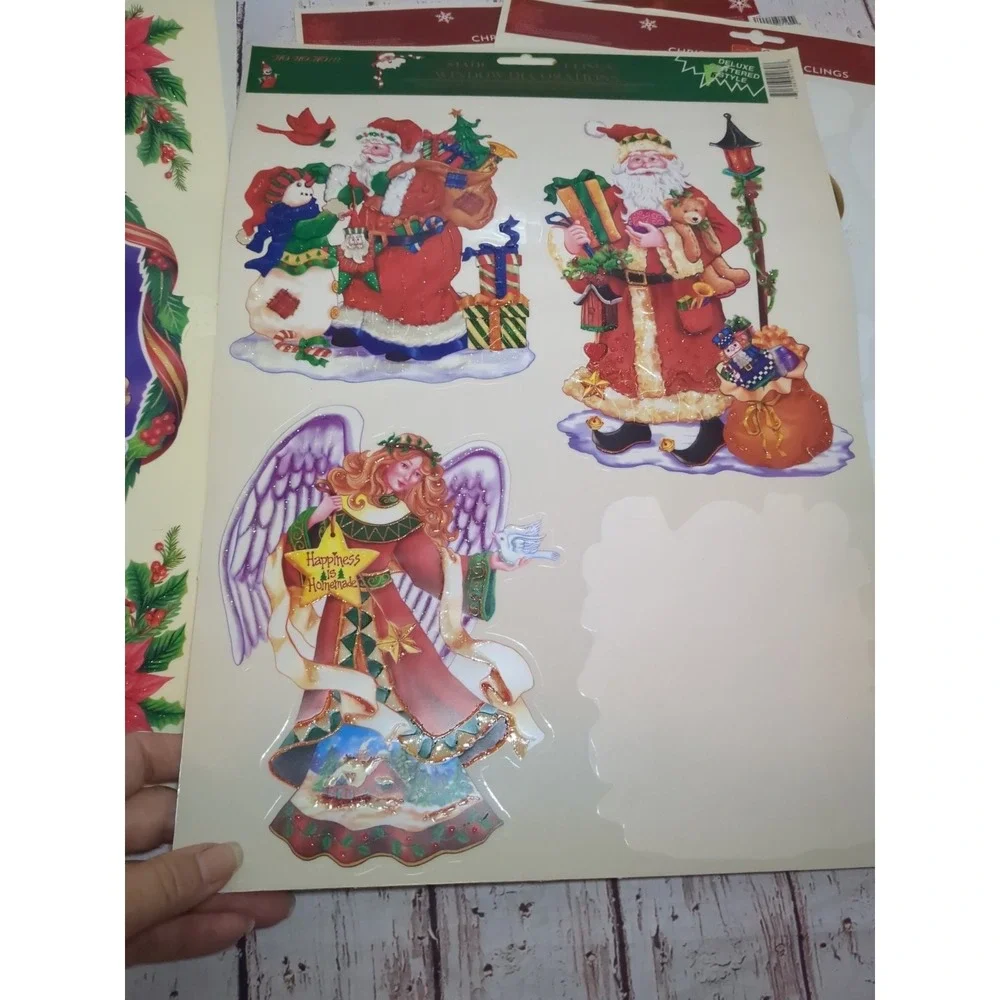 Vintage Lot of Christmas Holiday Window Static Cling 8 Sheets New & Used